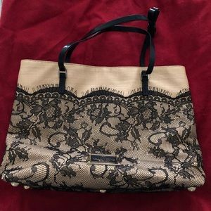 Valentino Raffia Nude & Black Lace Tote.
